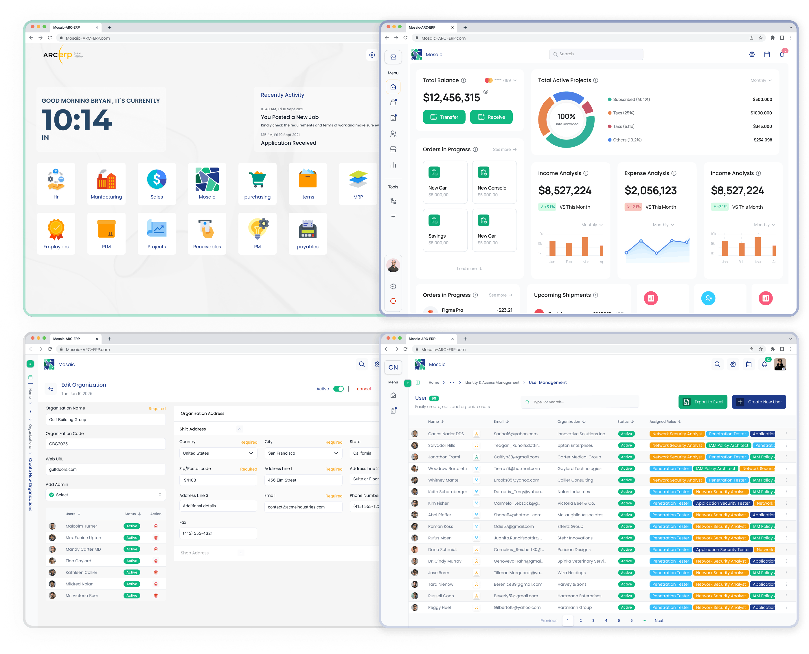 Mosaic ARC ERP interface mockup