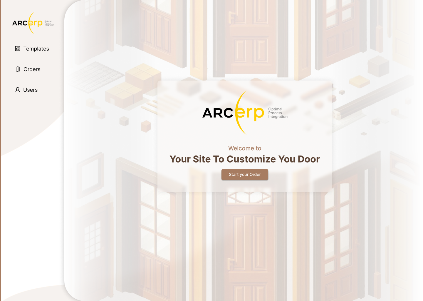 Existing ERP home page with Templates, Orders, and Users navigation