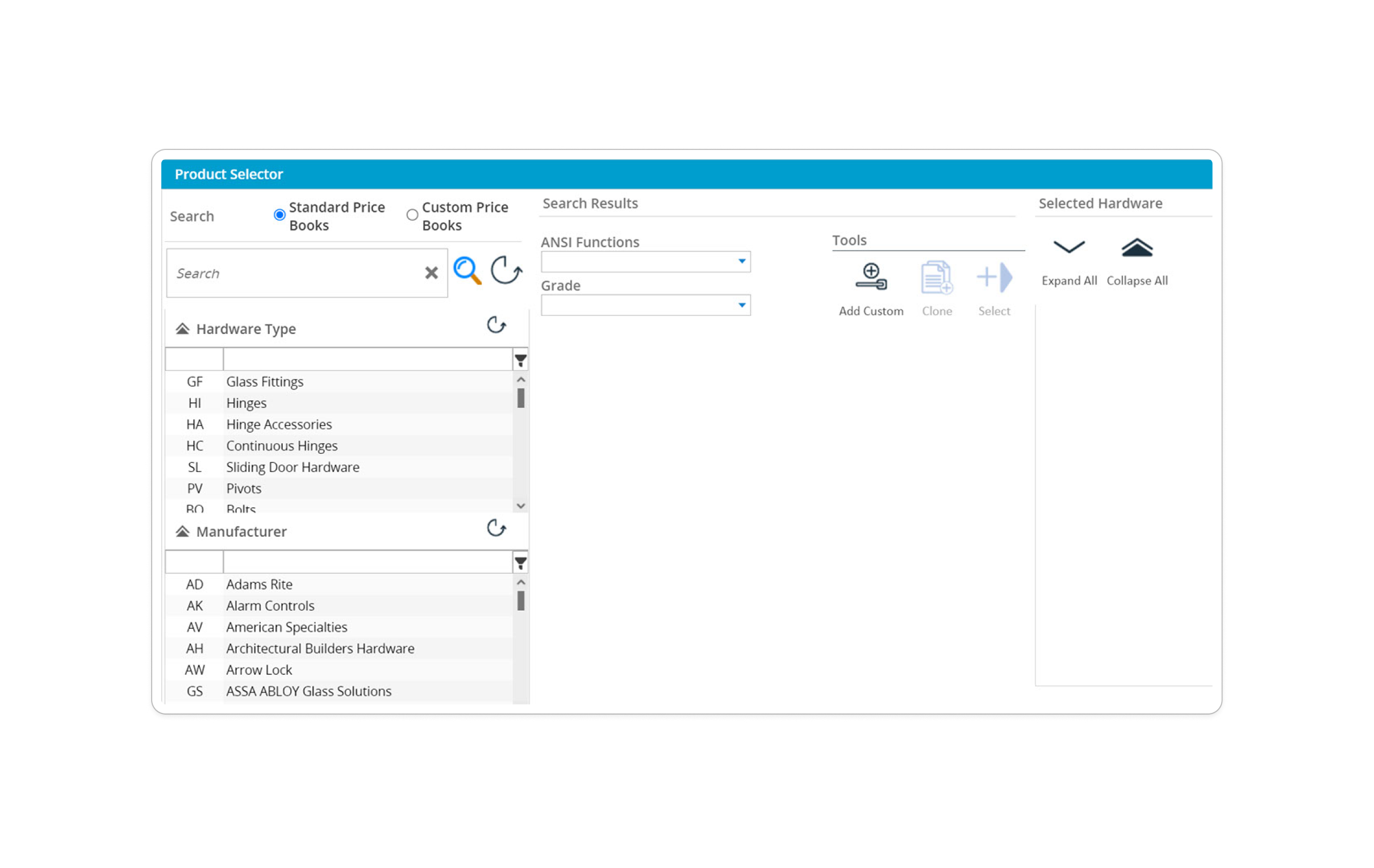 PRO-TECH TITAN product selector interface