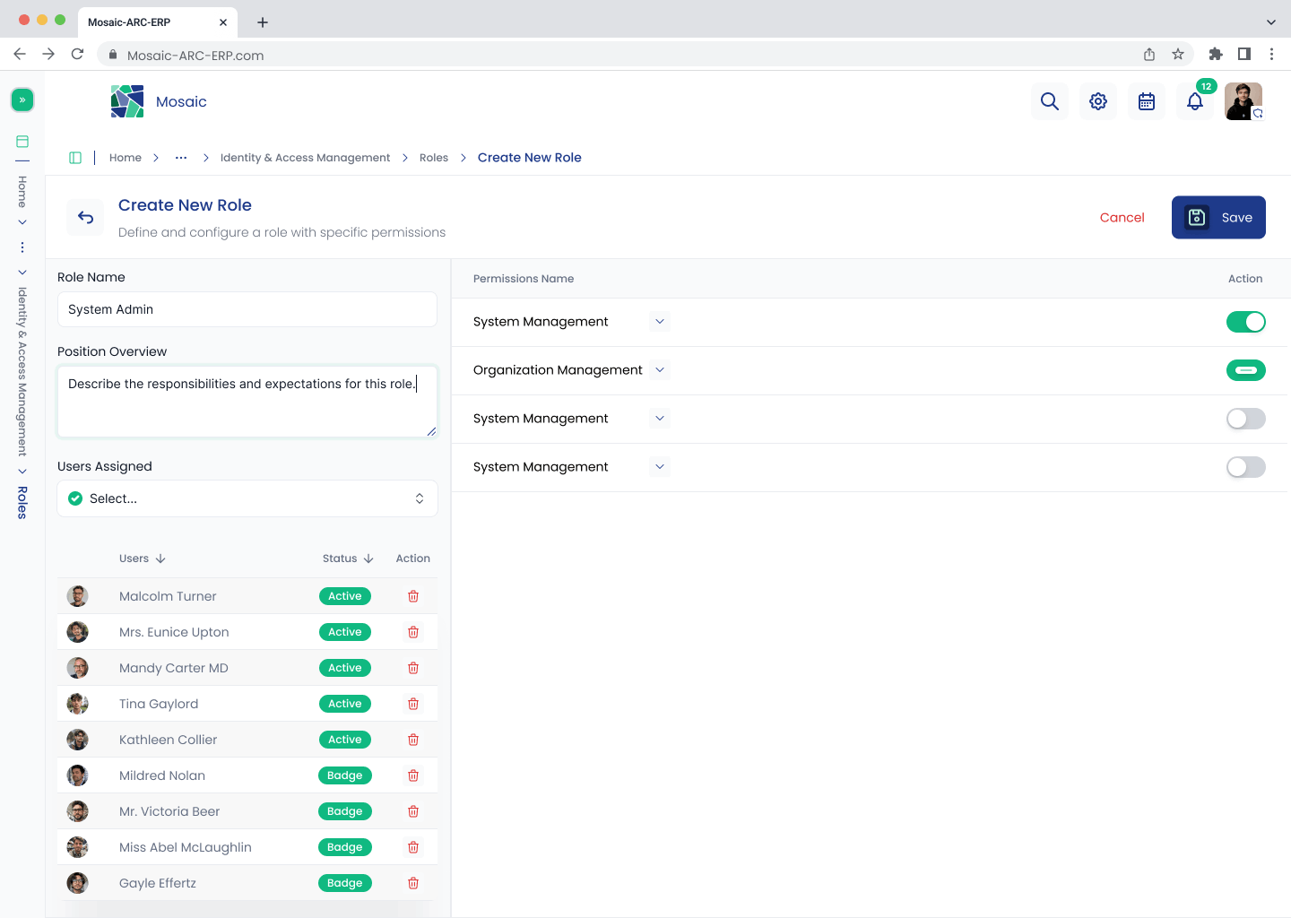 Configured System Admin role with assigned users