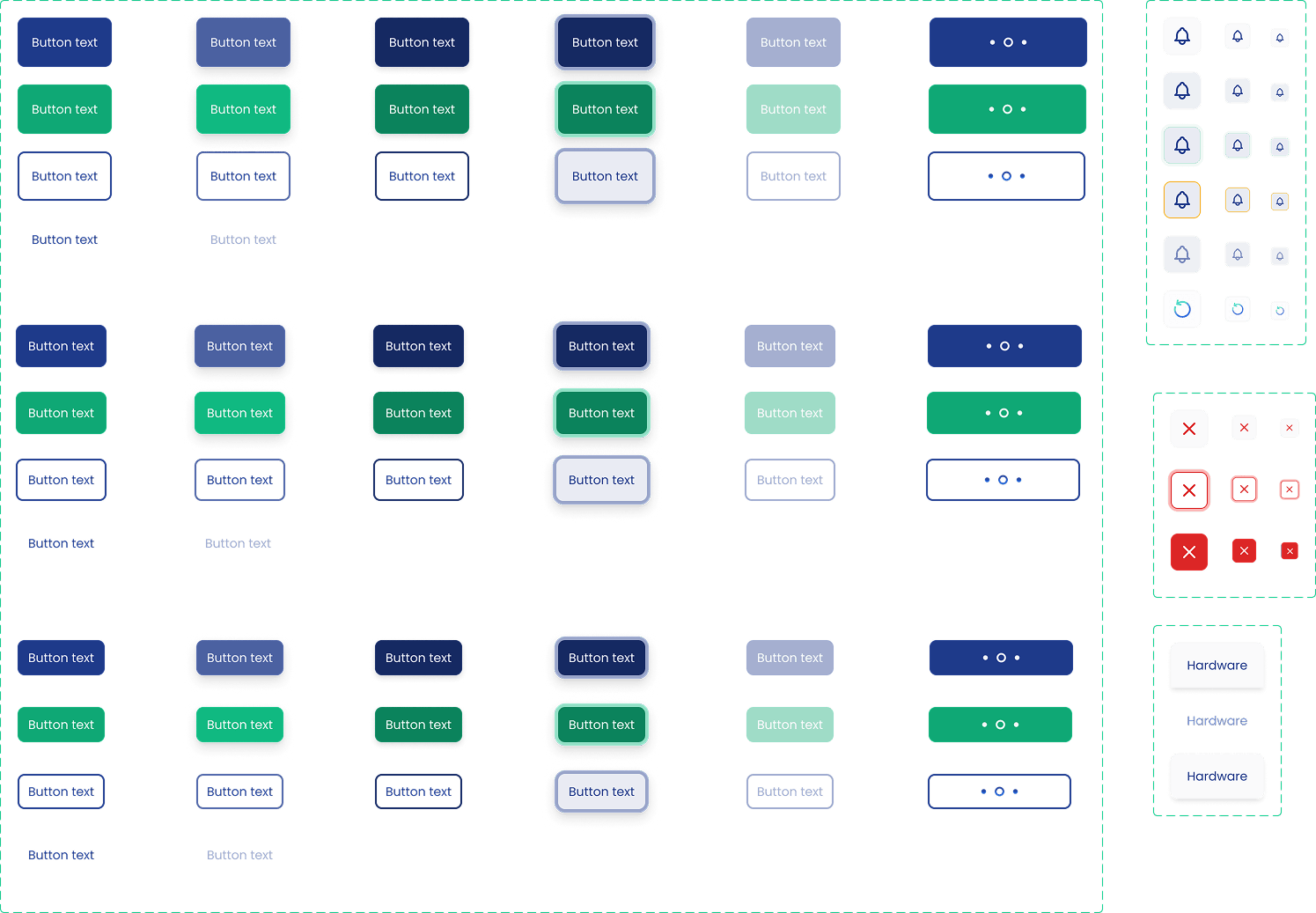 Mosaic button variants, sizes, loading states, and icon buttons
