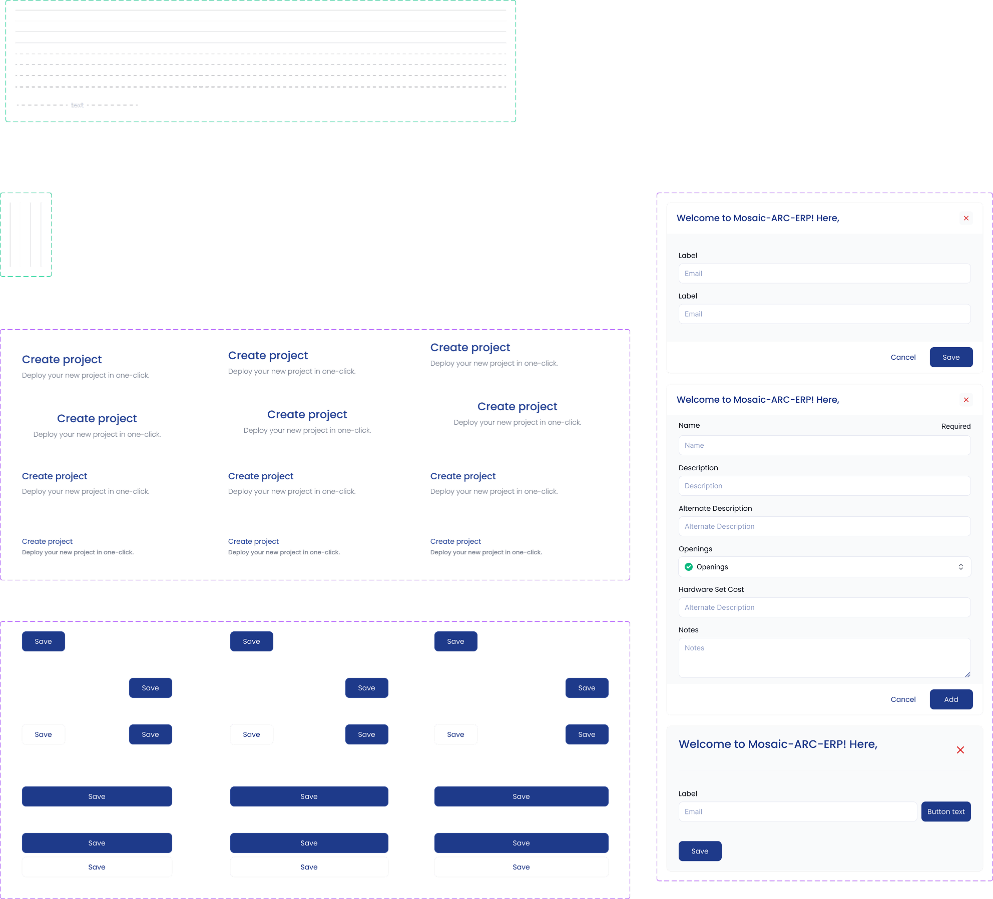 Mosaic design system dialog layouts, content patterns, and actions
